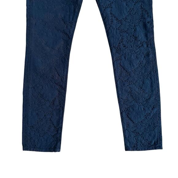 7 for all Mankind Jen 7 Lace Overlay Pants Women sz 4 Navy ankle skinny Feminine - Picture 5 of 13